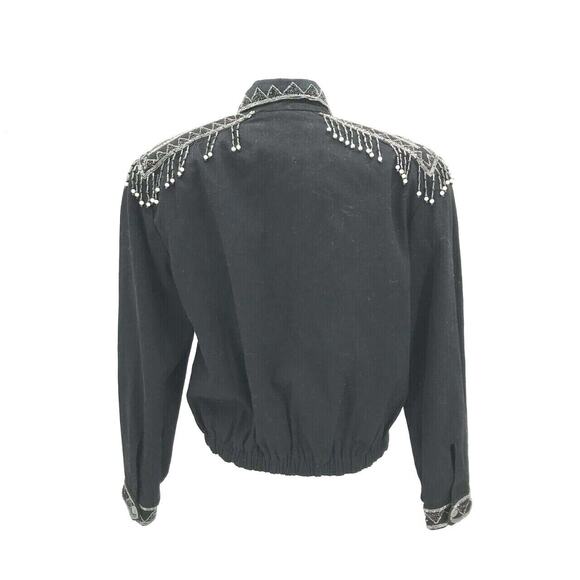 Vintage Modi Denim Women's Western Beaded Shirt Jacket Shacket Sz L 10-12 Black - Picture 5 of 9